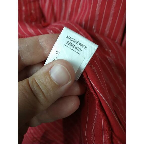 Croft &Barrow Red Silver Metallic Striped Long Sleeve Fitted Blouse. Size L - Picture 7 of 9